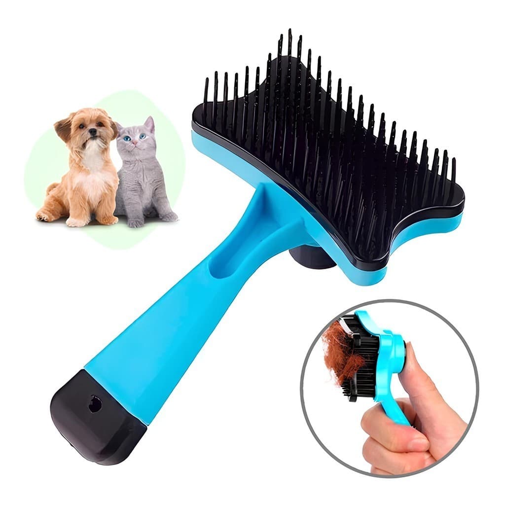 Escova Pet Rasqueadeira Pet Tira Pelos Pra Cachorro E Gatos Cerdas Macias Com Botão