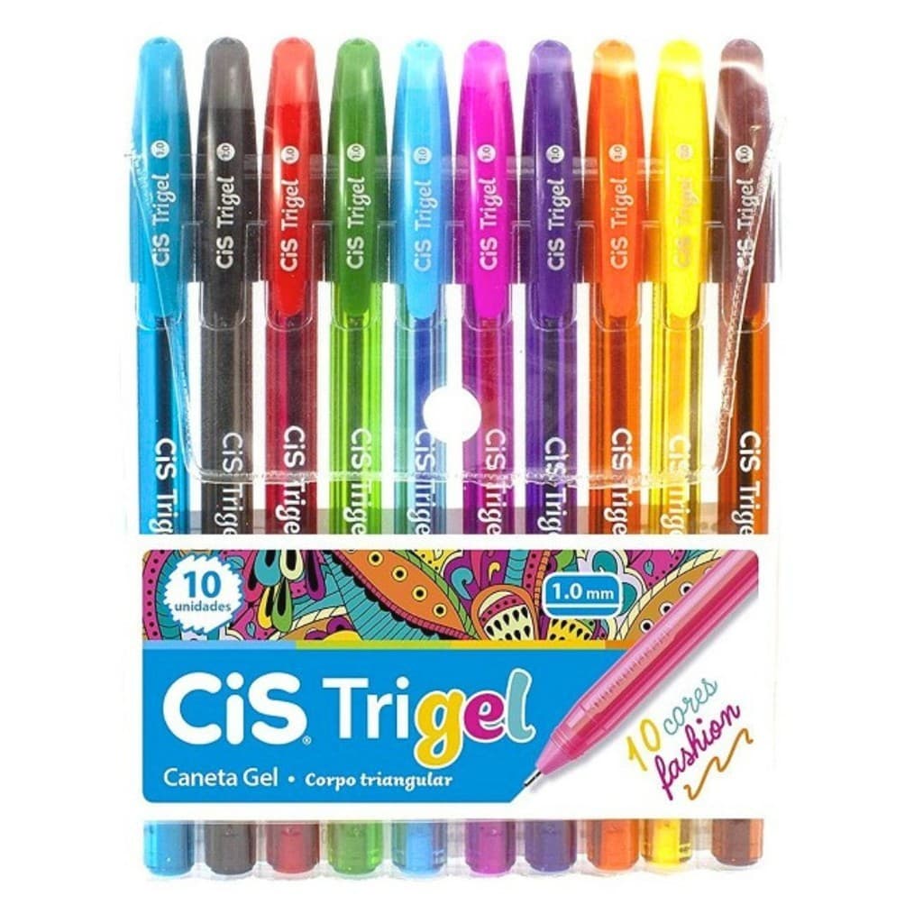 Caneta Gel Trigel Fashion Kit com 10 Cores 1.0mm - Cis