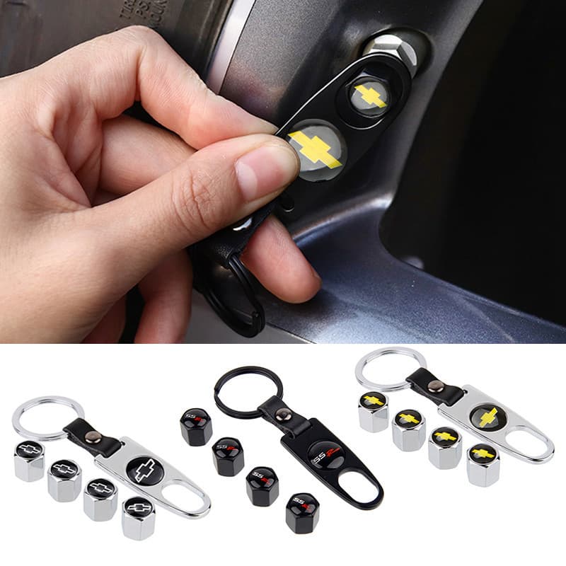 4 Pçs Liga Tampas Da Haste Válvula Do Pneu Carro Roda Chave Chaveiro Para Chevrolet Aveo Cruze Lacetti Silverado