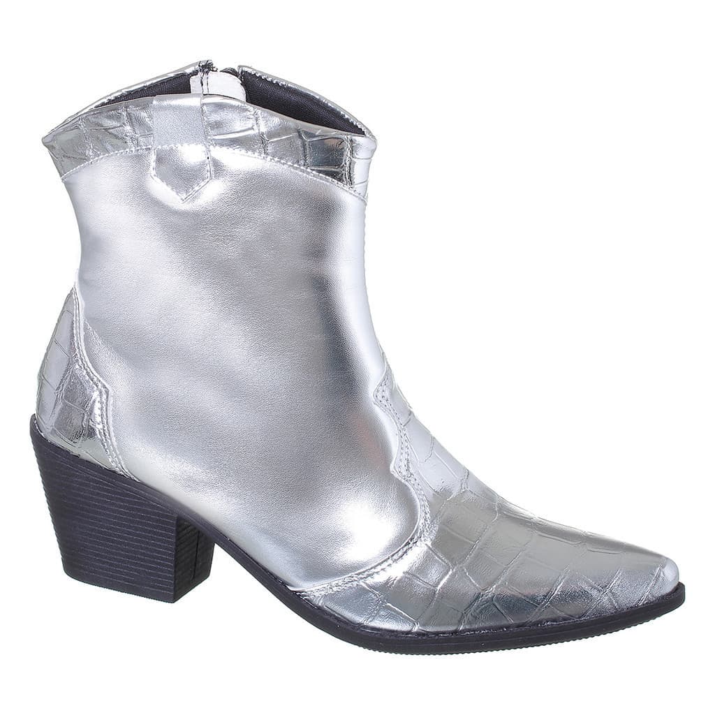 Bota Feminina Texana Metalizada Cano Baixo Croco Ref 70100