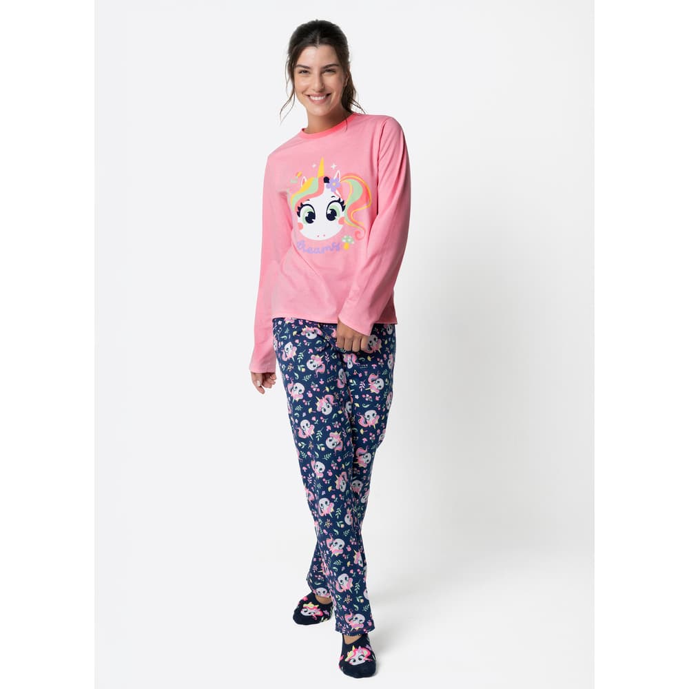 Pijama Manga Longa Algodão Feminino Unicórnio Encantado - Puket