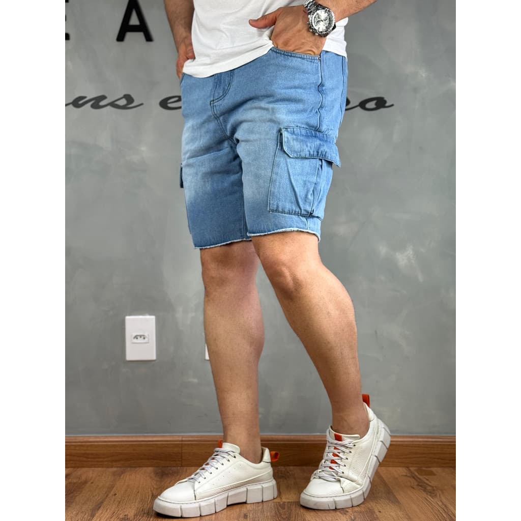 Bermuda Jeans Estilo Mauricinho Com Bolso Lateral