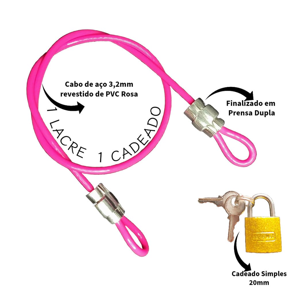 1  Lacre de Segurança Multiuso 35cm + 1 Cadeado 20mm - Trava Bolsa Bike Gopro Capacete