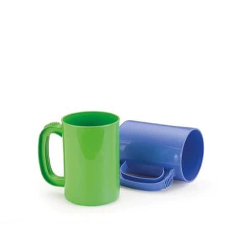 2x Caneca Infantil Escolar Cabo Reforçado Grande 600ml Plasnorthon Cor Verde e Azul