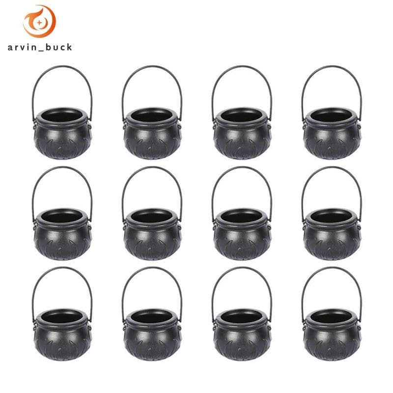12 Pçs Pote De Bruxa De Halloween Plástico Mini Caldeirão Preto Suporte De Doces Decoração Favor
