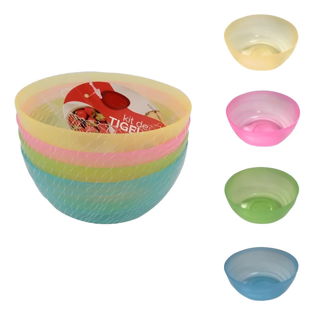Kit 4 Potes Tigelas Bowls Plástico Coloridos 340ml Sobremesa