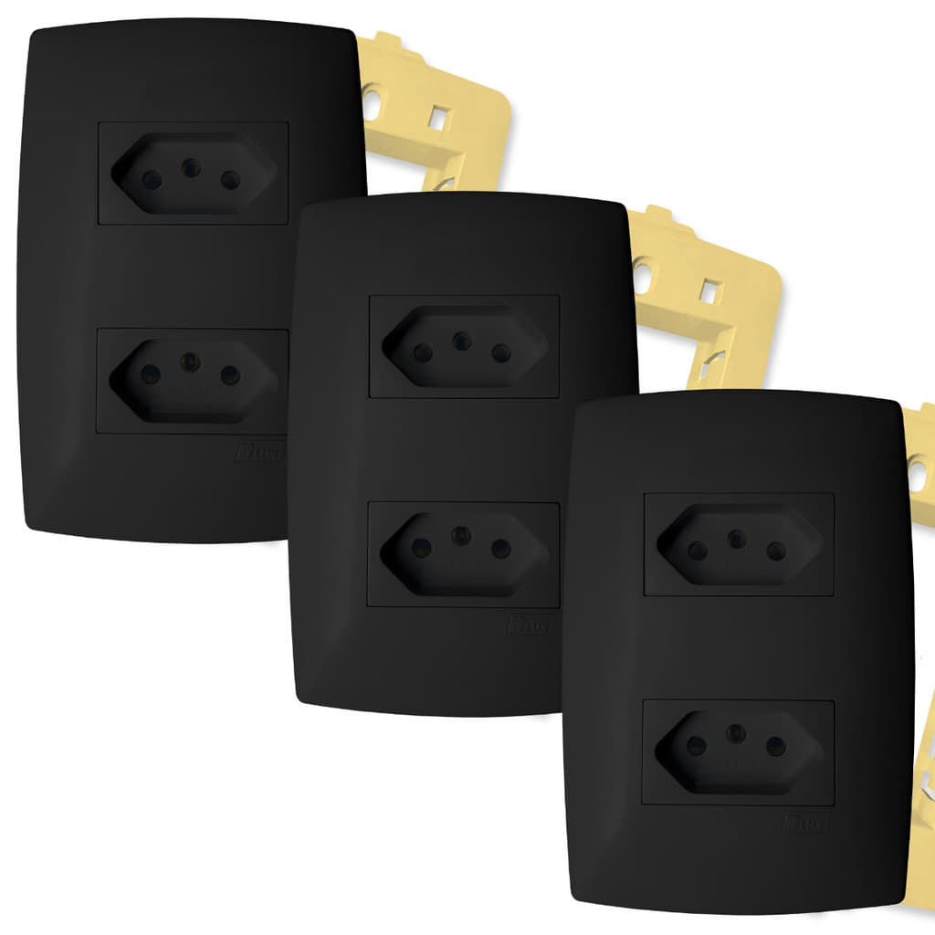 Tomada Dupla 20a Kit 3 Und. 4x2 Grafite Brilho Com Placa Home B.lux