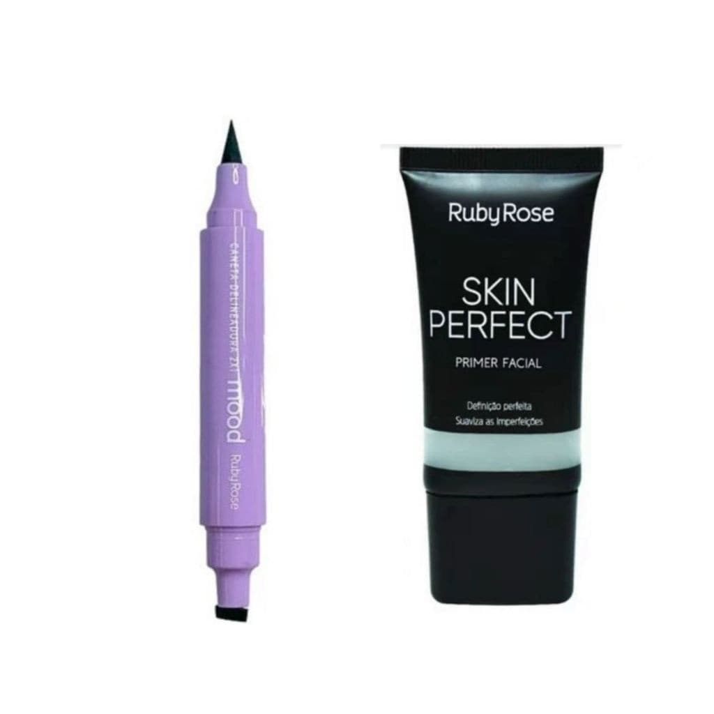 Kit Caneta Delineadora 2X1 Mood Hb519 Ruby Rose + Primer Facial Ruby Rose Skin Perfect HB8086
