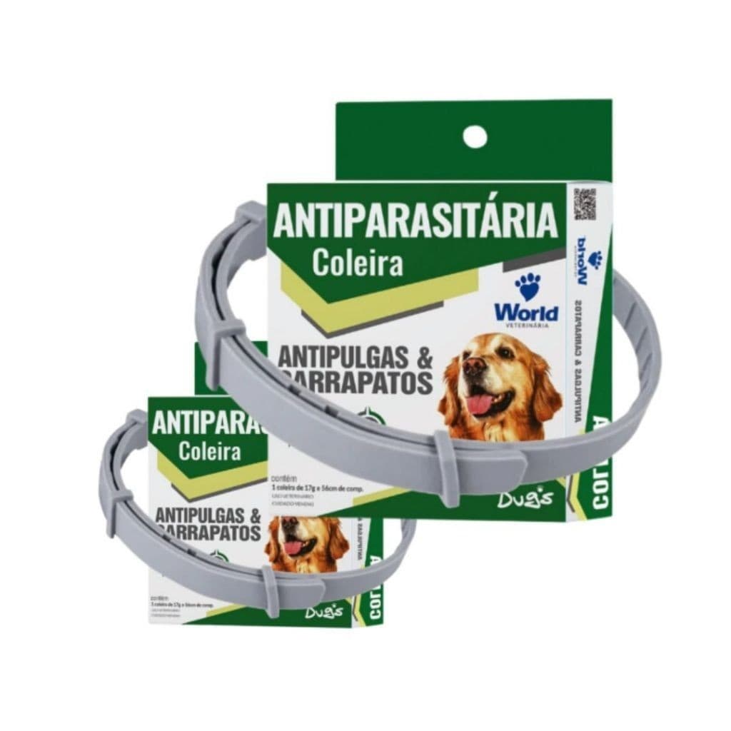 Kit 2 Unidades Coleira Anti Pulga e Carrapato Dugs Para Cachorro Cães 56cm 3 Meses de Duração