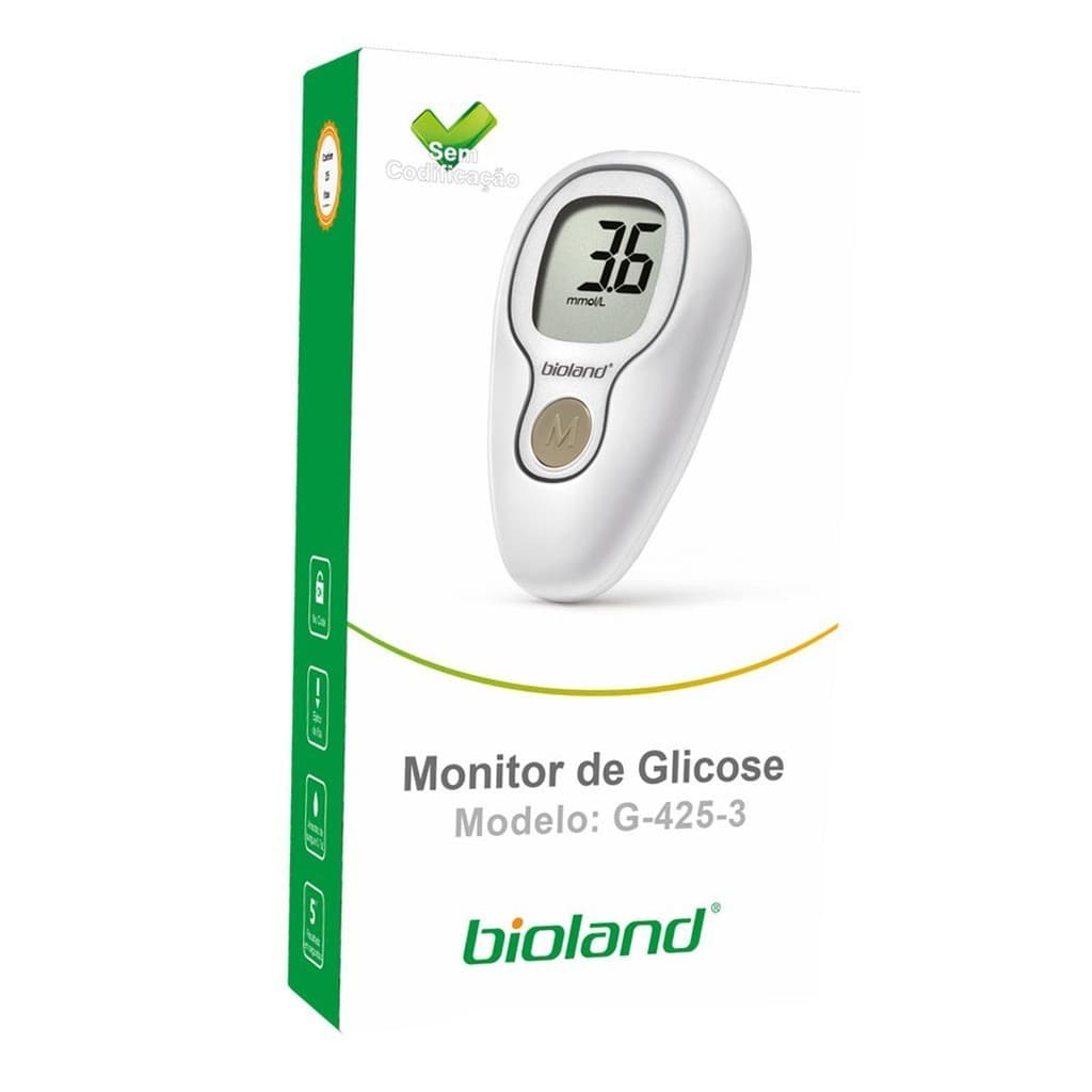 Medidor de Glicose G4253 Bioland Kit 75 Fitas de Teste e 25 Lancetas