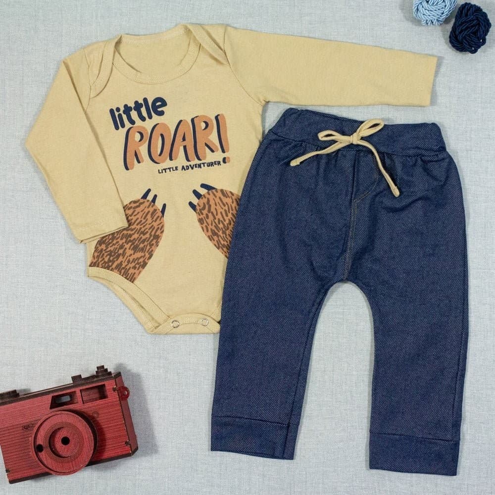 Conjunto Para Bebê Body E Calça Little Roar Bege