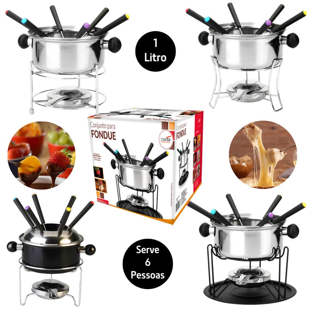Conjunto para Fondue 10 ou 11 Peças em Aço Inox Casita