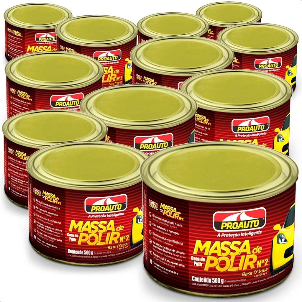 Kit 12 Massas de Polir Nº 2 Base Água Carro Moto Caminhão Automotivo Proauto 500g