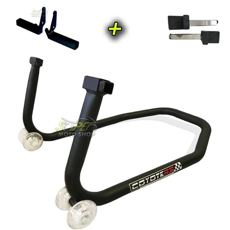 Cavalete Traseiro Coyote Modelo TOP para Motos Sem e Com Suporte / Slider de Balança - Preto (2 Pares de Suportes + 1 Cavalete)