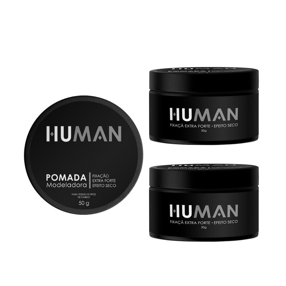 Kit 3 Pomada Modeladora Fixadora Cabelo Efeito Matte Seco Extra Forte Human 50g