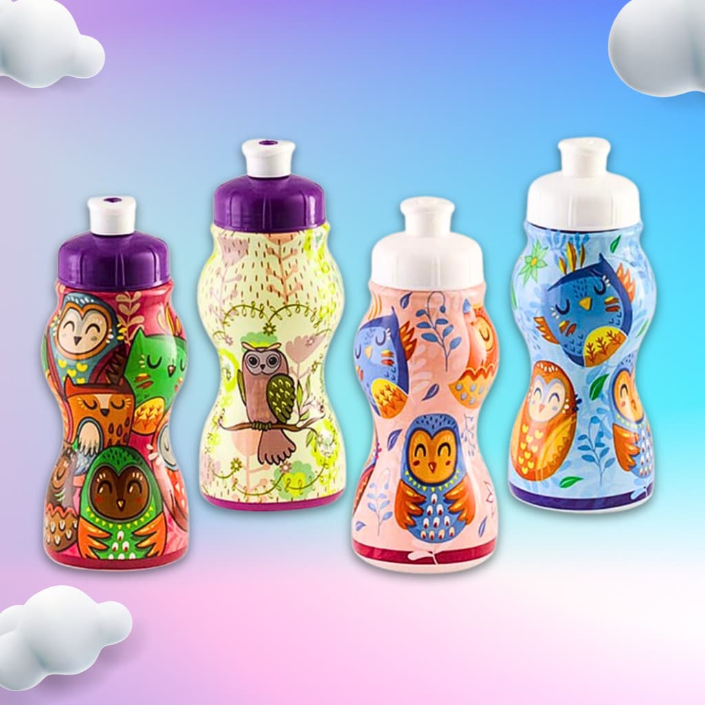 Garrafa Agua Squeeze Estampada Divertida Garrafinha Infantil 250ML PLASDURAN para Escola Natal 2024