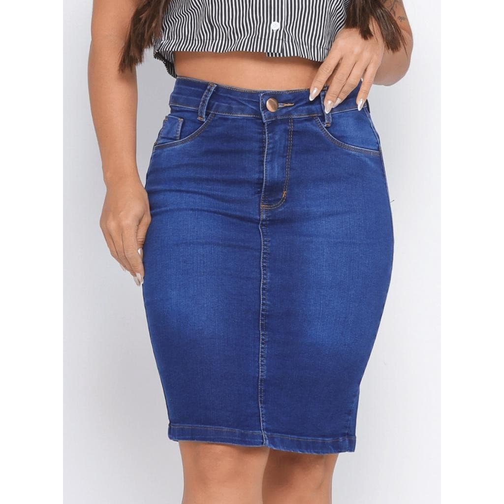 Saia Jeans Feminina Moda Evangélica Com Lycra Cos alto Elastano