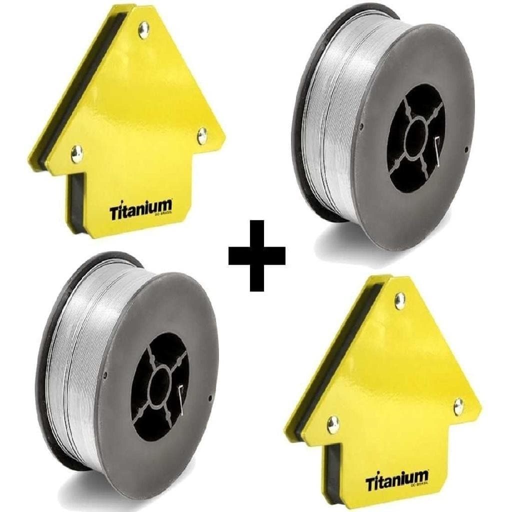 Kit 1 Arame Mig Uso Sem Gás 0,8mm 1kg + 1 Arame Mig para Solda em Inox 308L 0,8mm 1kg + 2 Esquadro Magnético 12kg
