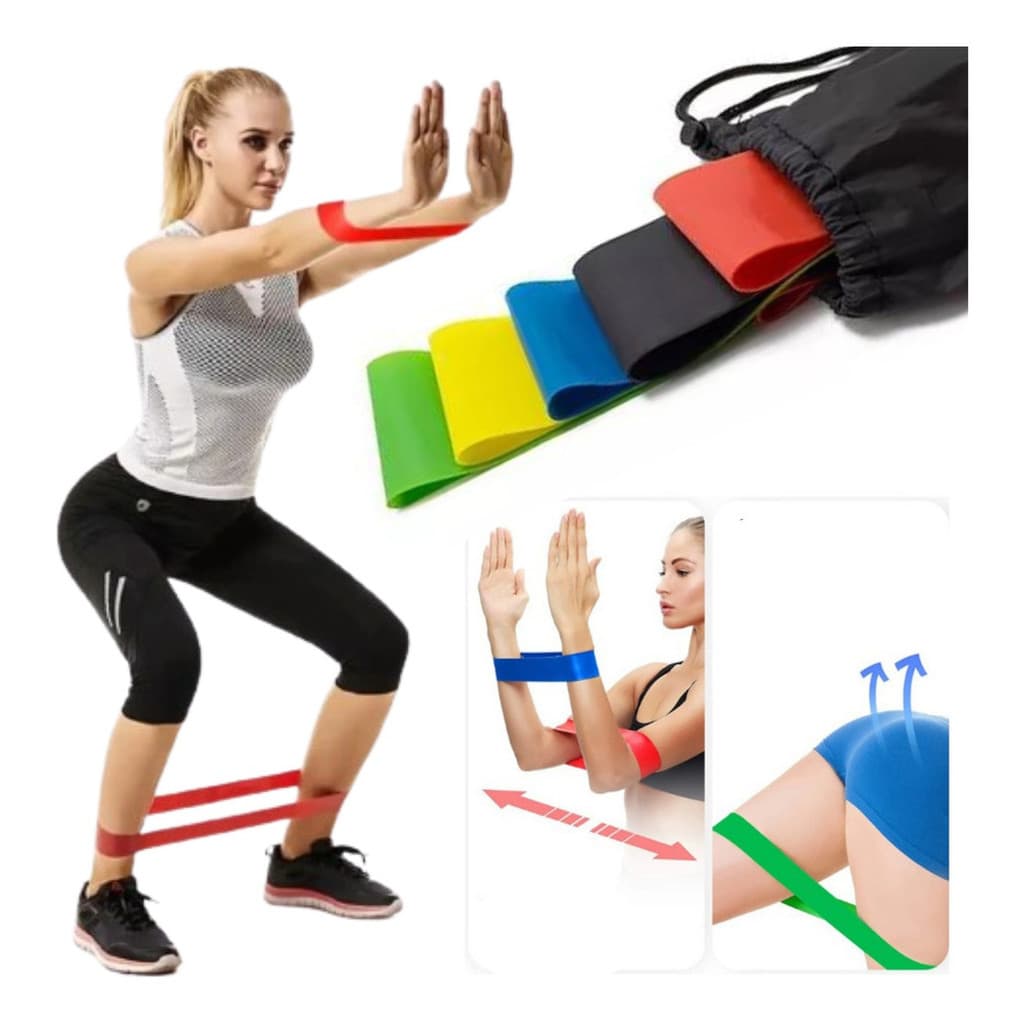 KIT 5 FAIXA ELÁSTICA SUPER MINI BAND PARA TREINO EXERCÍCIOS FUNCIONAL AEROBICO