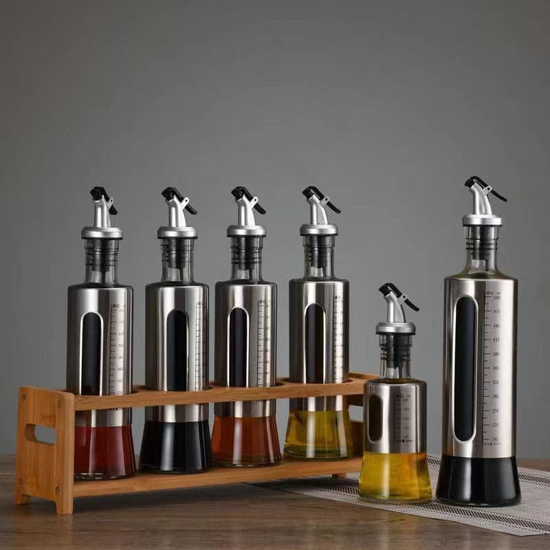 Jarro de óleo de vidro inox com escala  garrafa de óleo  para uso doméstico na cozinha