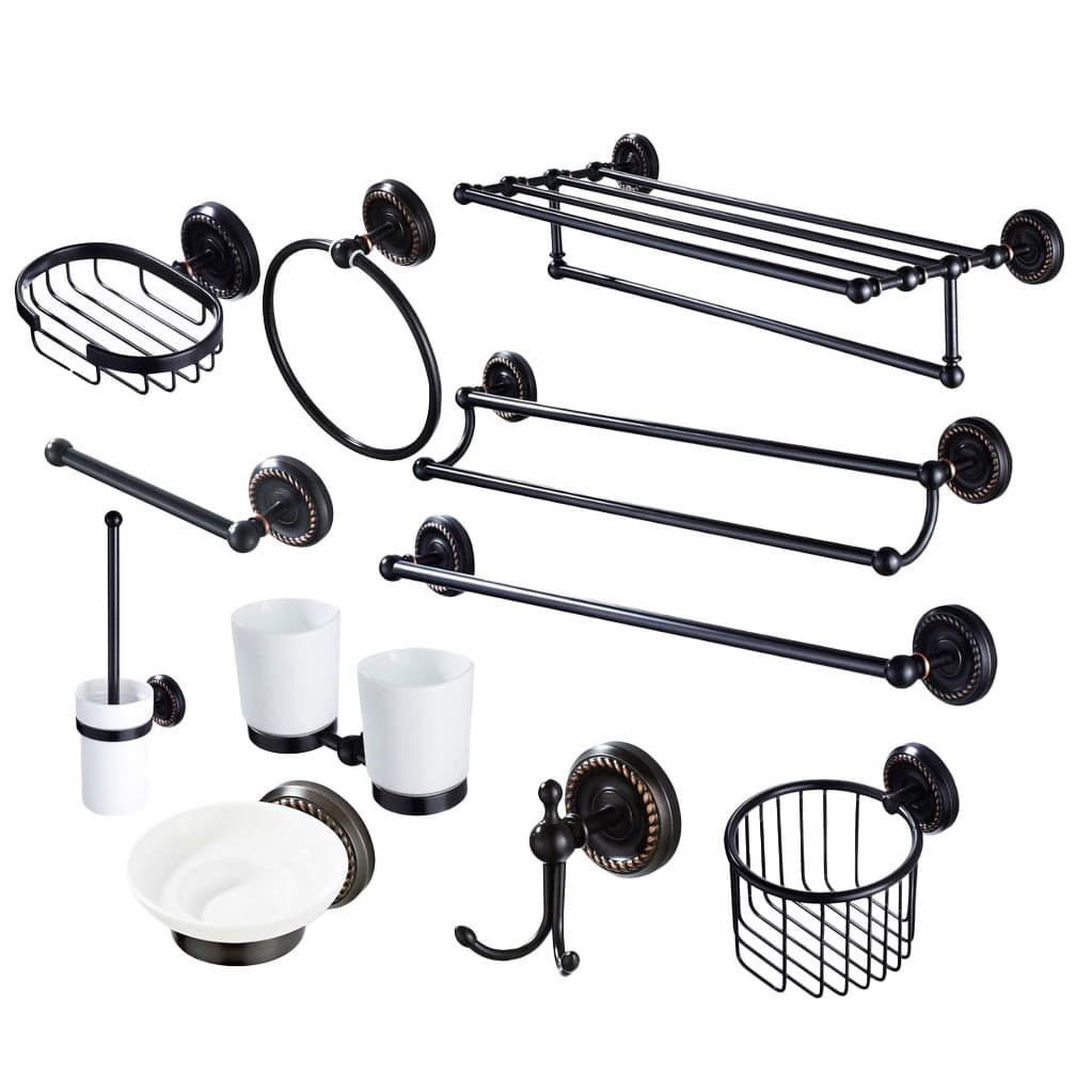 Conjunto De Ferragens Para Banheiro , Acessórios De Parede De Latão Preto , Suporte De Papel , Escova De Vaso Sanitário