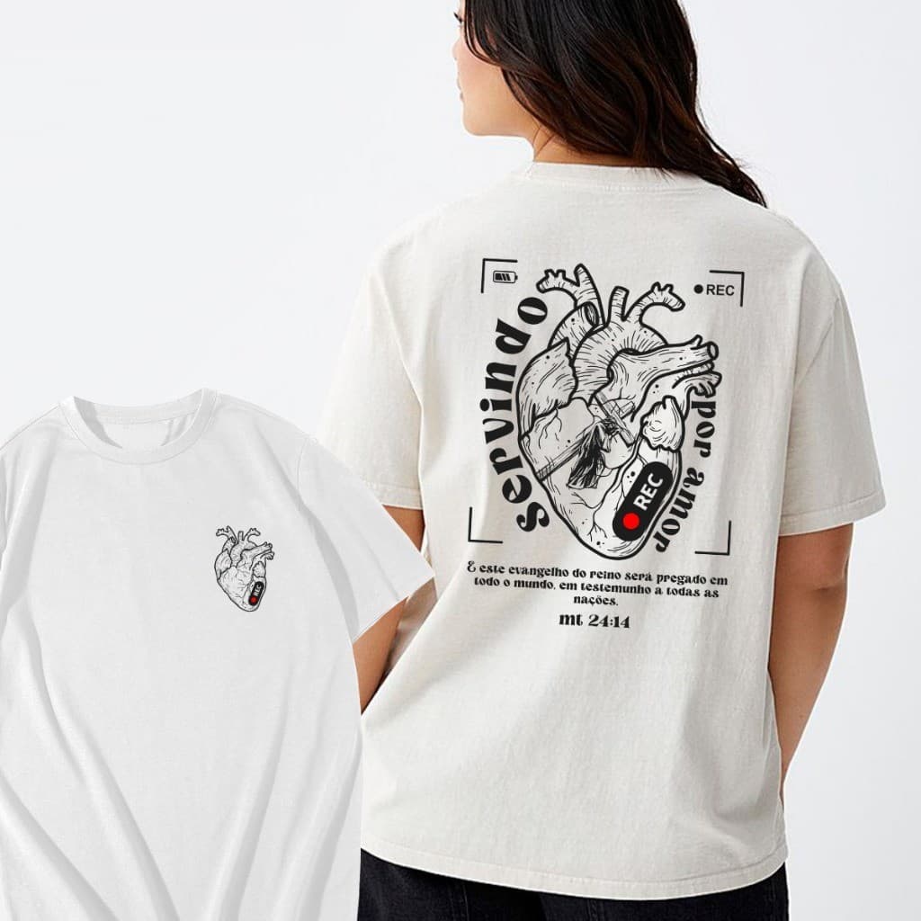 Camiseta T-Shirt 100% algodão servindo por amor mídia gravação camisa unissex
