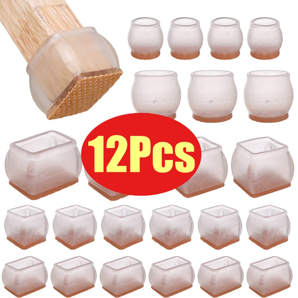 12pçs Tampas De Perna De Cadeira Silicone-Almofadas De Pés De Mesa De Feltro-Retângulo Quadrado Antiderrapante Capa