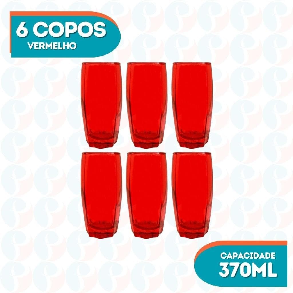Kit 6 Copo Florida Chique Vidro Vermelho Mesa Posta 370ml