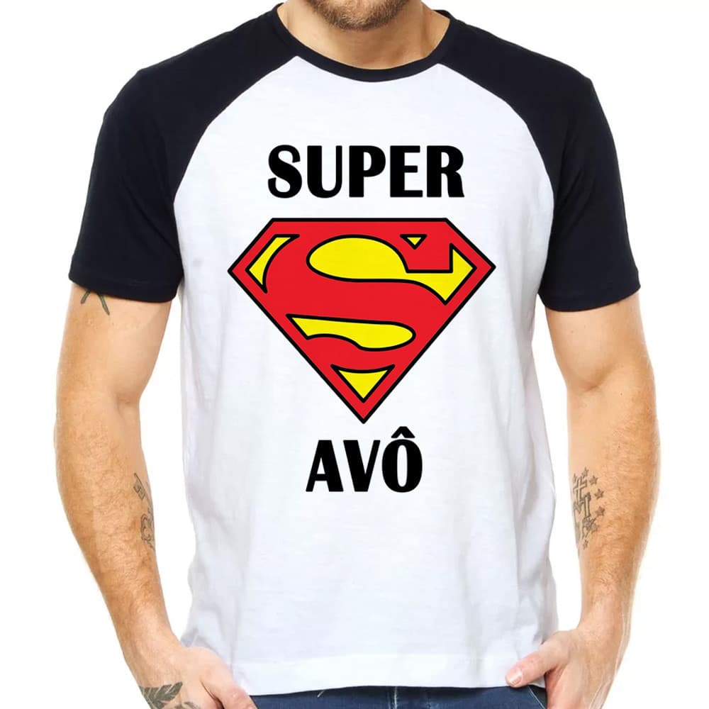 Camisa Raglan Super Avô Herói Vovô Presente Mescla