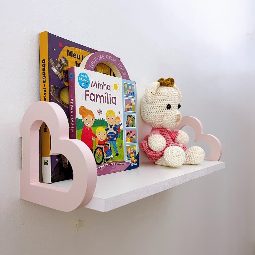 1 Prateleira colorida decoração infantil coração 60x15cm
