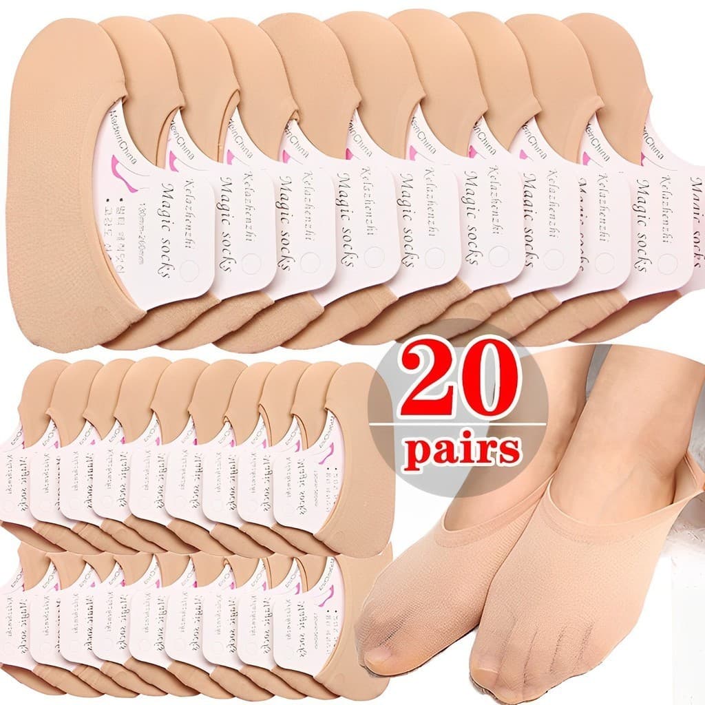 40PCS Meias Invisíveis Não Deslizantes De Seda De Verão Finas Sólidas Casuais Respiráveis Sem Show Sock