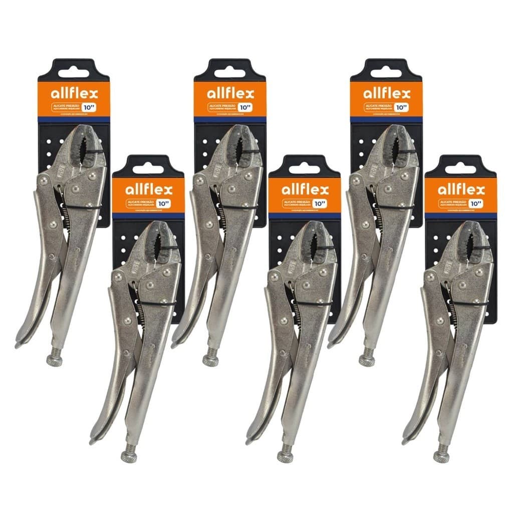 Kit 6 Alicates de Pressão 10 Pol allflex Aço Carbono Niquelado