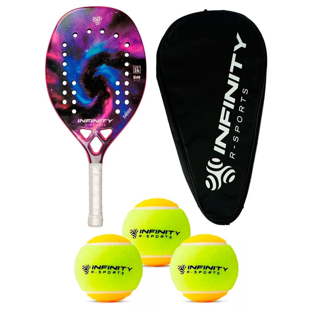 Kit Raquete De Beach Tennis R-Sport Profissional 100% Carbono 3K + 3 Bolas De Beach Tennis Tomahawk