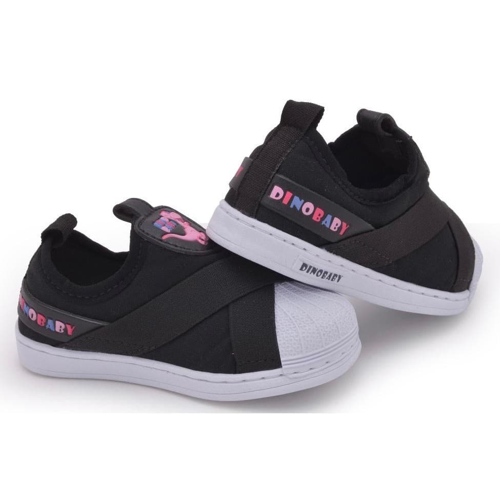 Tênis Infantil Feminino Confortável Preto Rosa Calce Fácil  Dino Baby 17 Ao 33