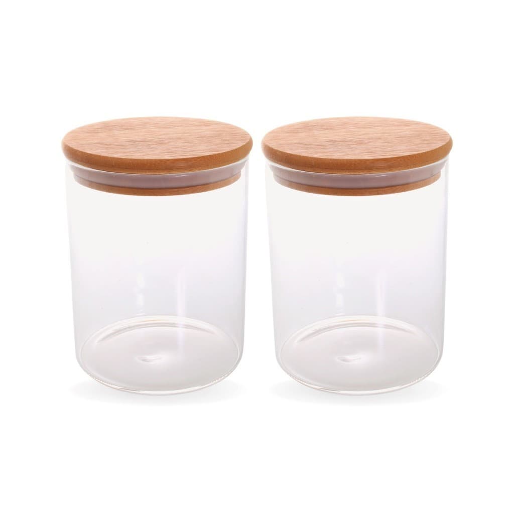 Kit 2 Pote Porta Condimentos Mantimentos Design Versátil Tampa De Bambu Hermético 900ml
