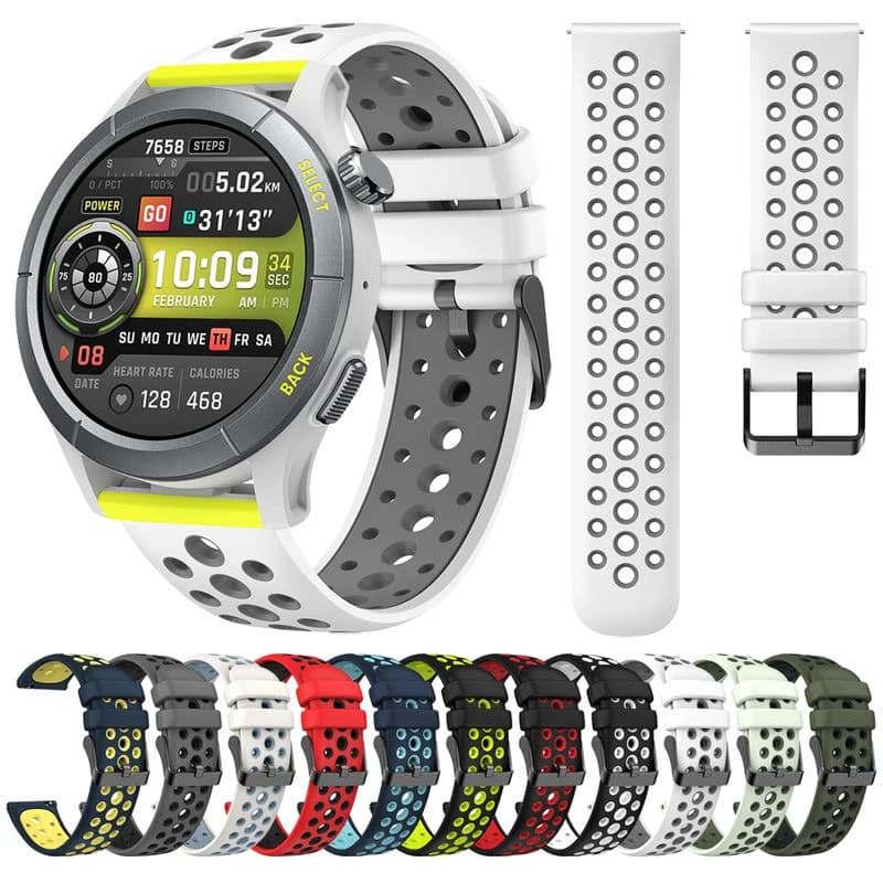 22 20mm Soft Sports Respirável Silicone Strap Para Amazfit Cheetah Pro/Balance/Round Watch Band Correa GTR 4 3 Pro 2/Bip 5 47MM GTS4 2 mini GTS BIP 2E Esportes respirabilidade pulseira