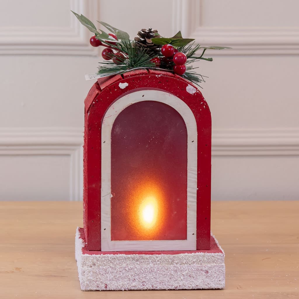 Lanterna de Natal Decorativa Com Led 27cm Vermelho e Branco (Florarte)