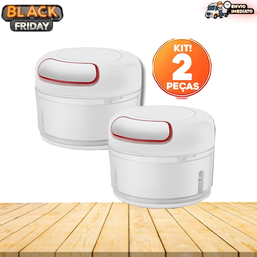 Kit 2 Processadores de Alimentos 170ml – Lâmina em Inox, Cortador e Fatiador Manual para Alho, Cebola e Ervas