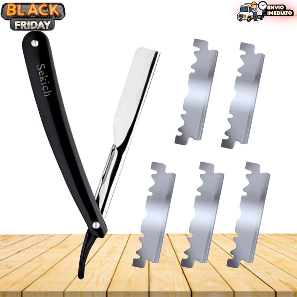 Kit Navalha Navalhete Profissional Barbeiro + Lâminas Aço Inox Acabamento Barba Sobrancelha - Exclusivo aproveite agora