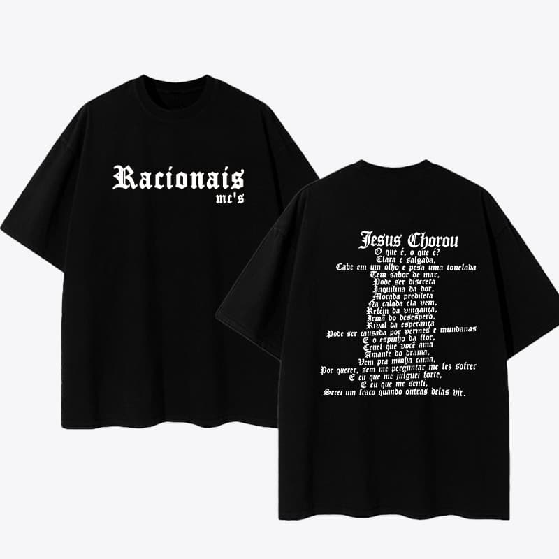 2026 Nova Camiseta Masculino Feminino Oversized Estampada   Frase Musica Racionais Jesus Chorou