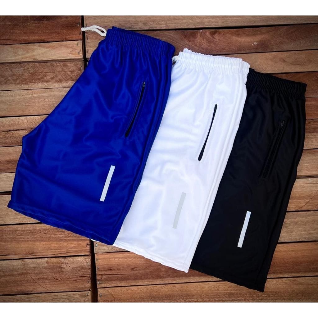 Kit 03 Bermudas Masculinas Básicas - Azul Royal, Branca e Preta - Pronta Entrega + Queima de Estoque