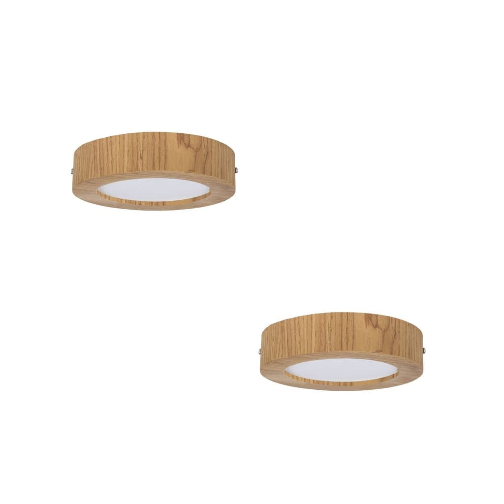 Kit 2 Plafons LED Redondo Madeira 12w 18cm 6500k Luz Branco Frio  Bivolt Freijó