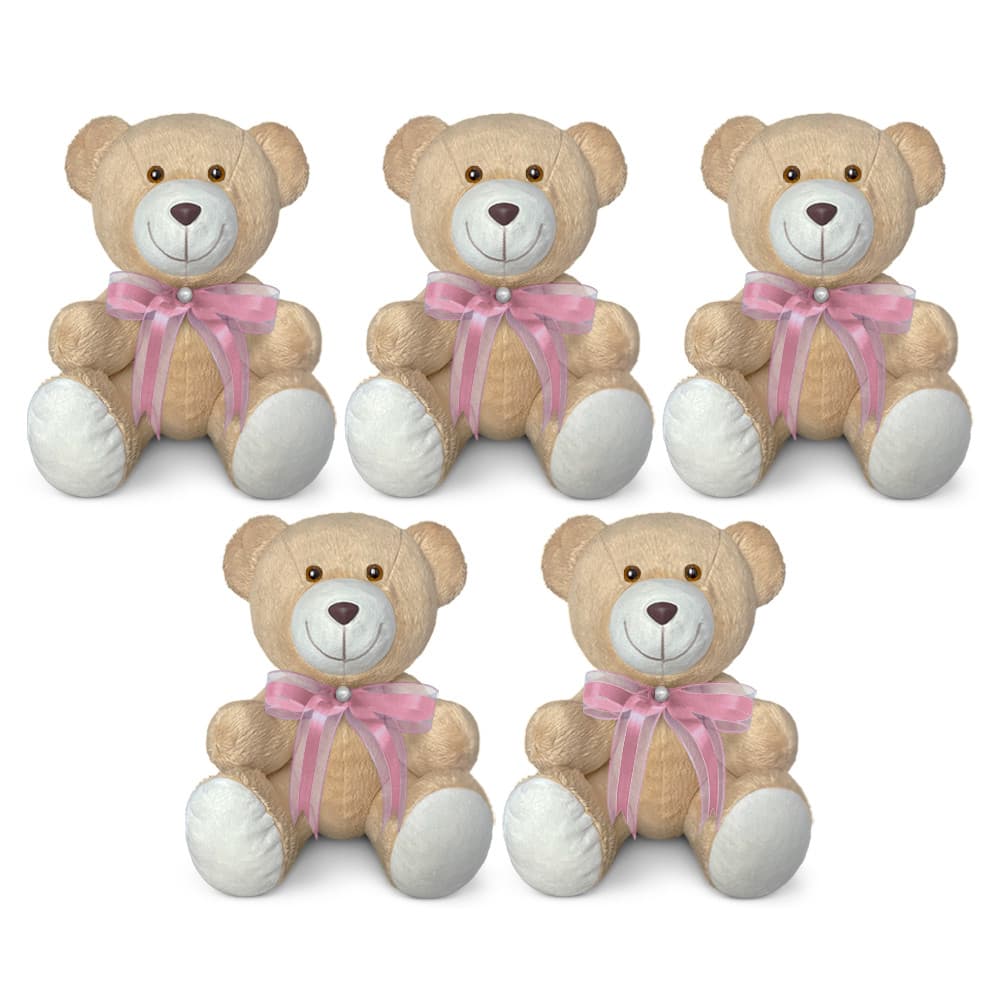 Ursinhos De Pelúcia Articulado Com Laço Antialérgico 25cm - 5 Unidades