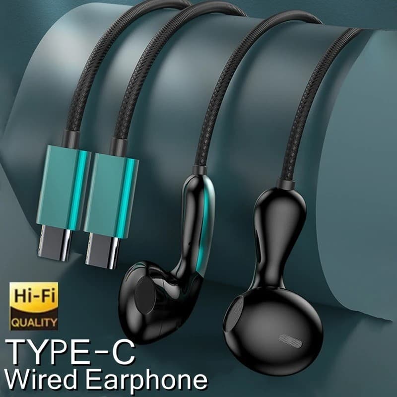Fones De Ouvido Com Fio Tipo C-Para Telefones Samsung Xiaomi Android-HIFI Stereo Sound Earbuds Jogos Esportivos-Controle