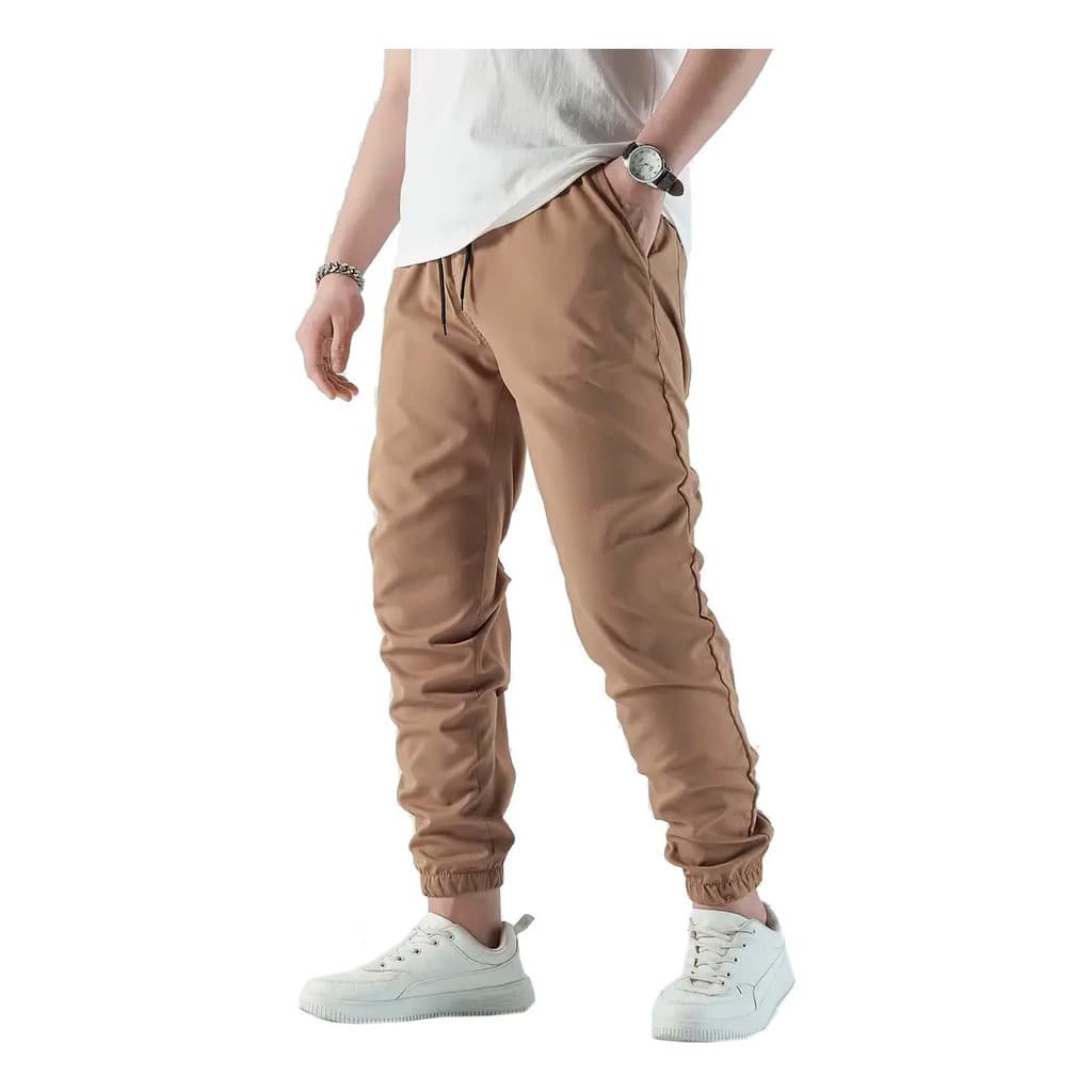 Calças Jogger Masculina Sarja Com Elástico Cintura E Barra