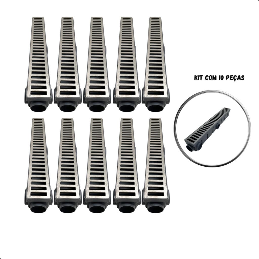 Kit 10 Ralo Cinza Linear 6x50 Grelha Alumínio - 10 Unidades