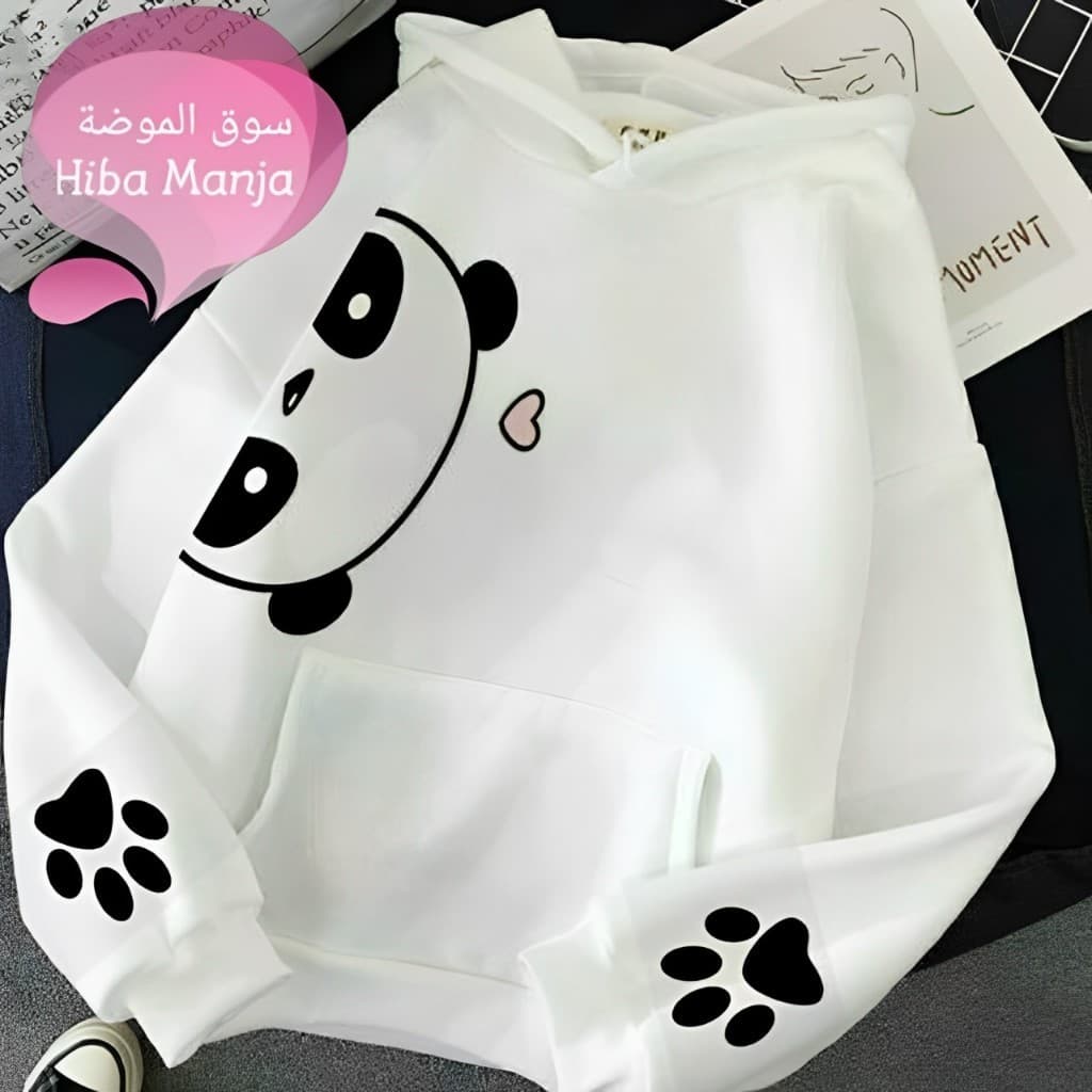 Moletom Feminino Panda com Pegadas Casual Inverno