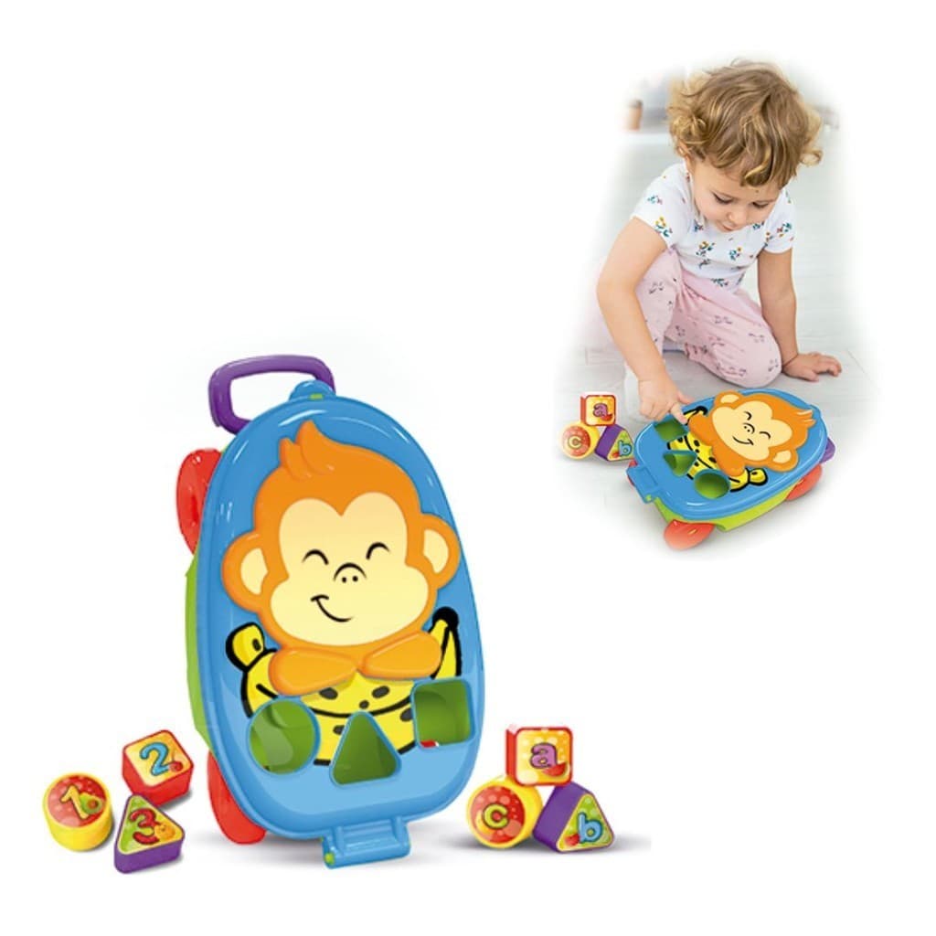 Baú Brinquedo Mala Infantil Didático de empurrar e puxar para bebês Interativo e Lúdico