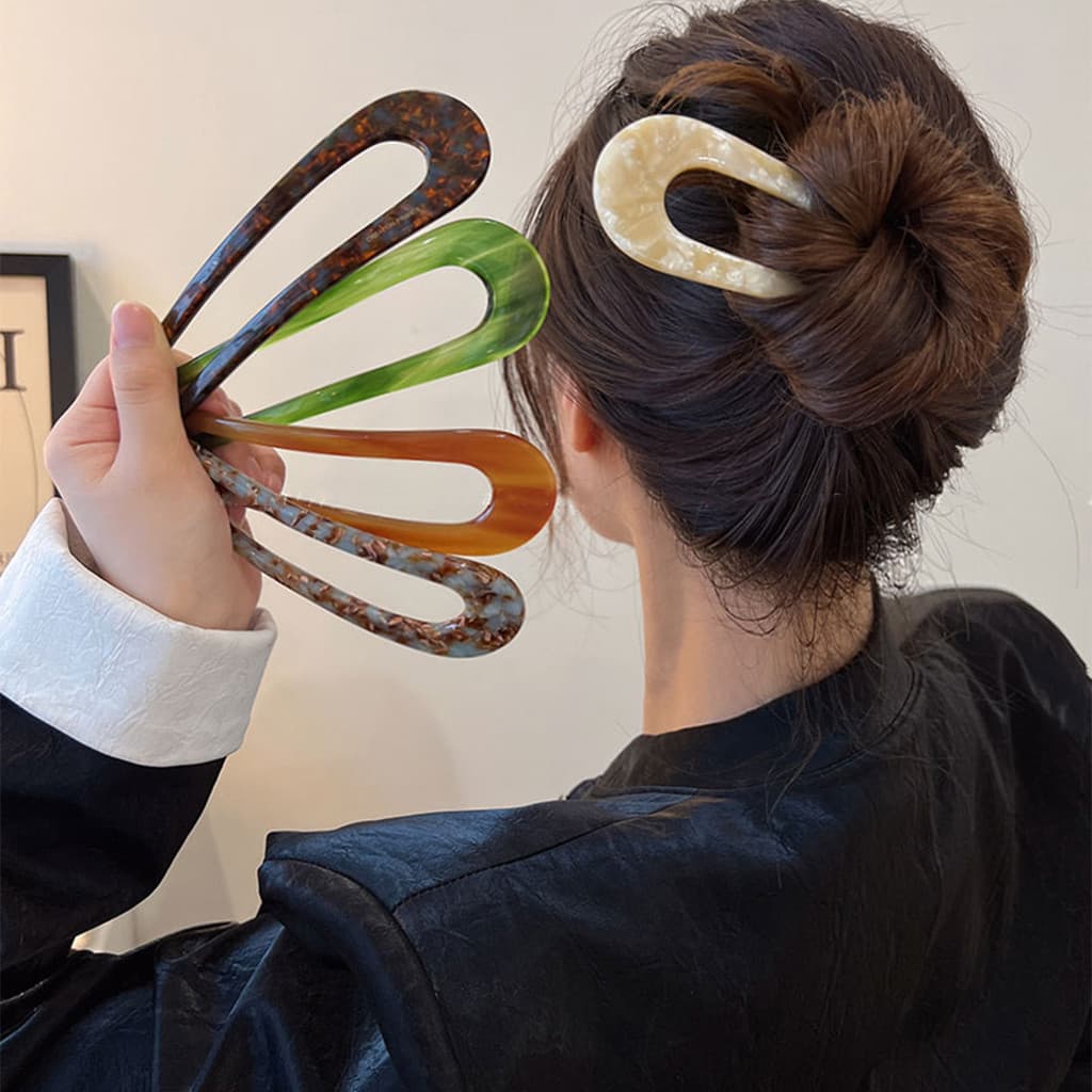 Elegante Grampos De Cabelo Em Forma De U De Acetato Multicolor Simples Para Mulheres Bola Meninas Jóias Presentes
