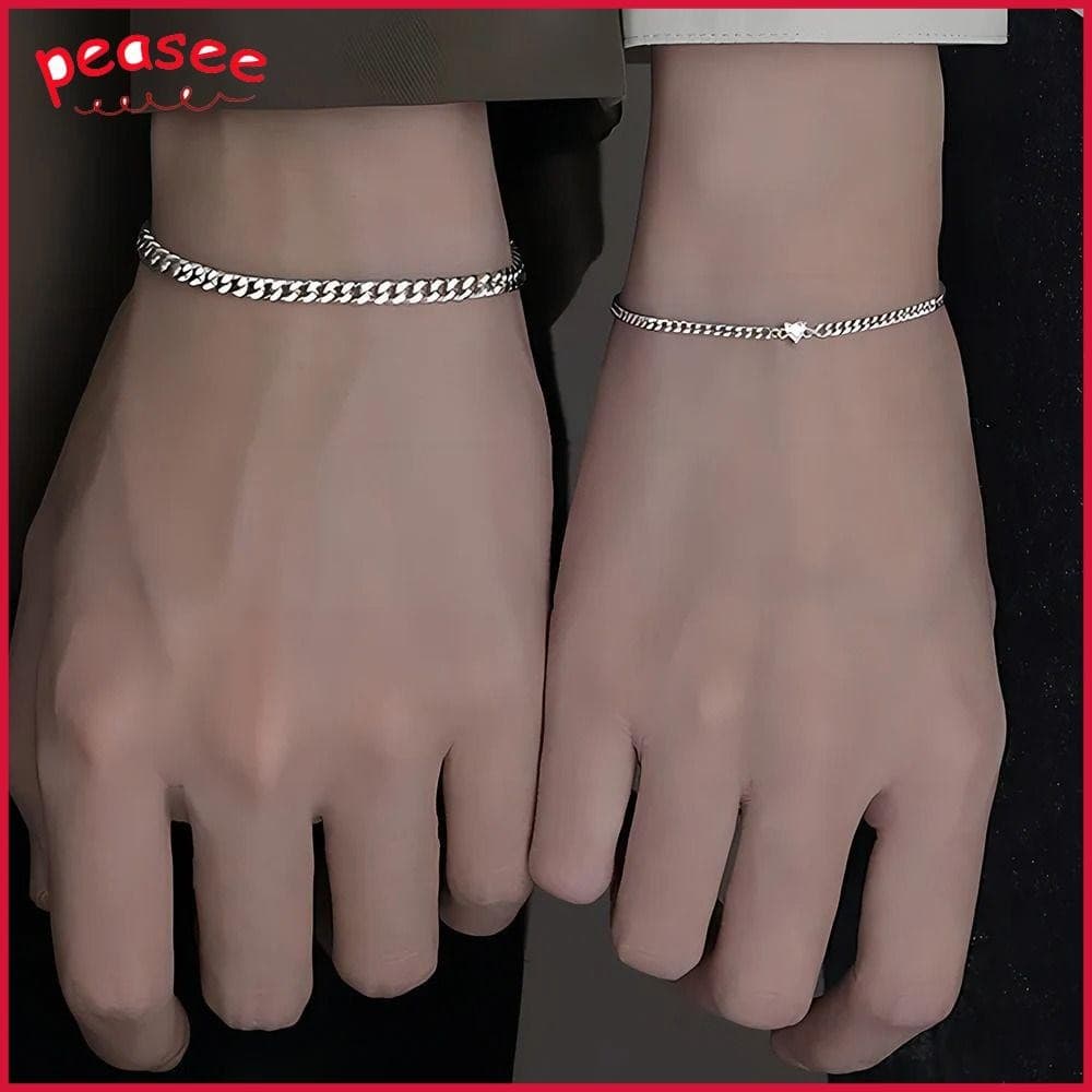 [PEASEE] Conjunto De Pulseira De Aço Inoxidável , Corrente De Coração De Cristal Ins , Ouro/Prata